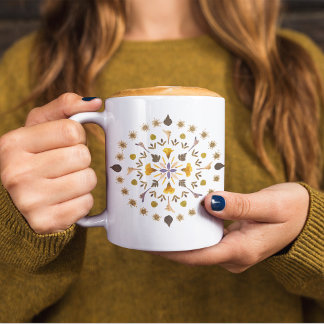 Taza De Café Arte de Flor Prensada Mandala Botánico