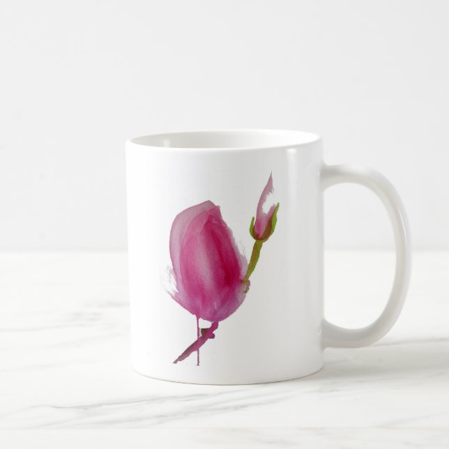 Taza De Café Arte de flores acuáticas de Magnolia rosa (Derecha)