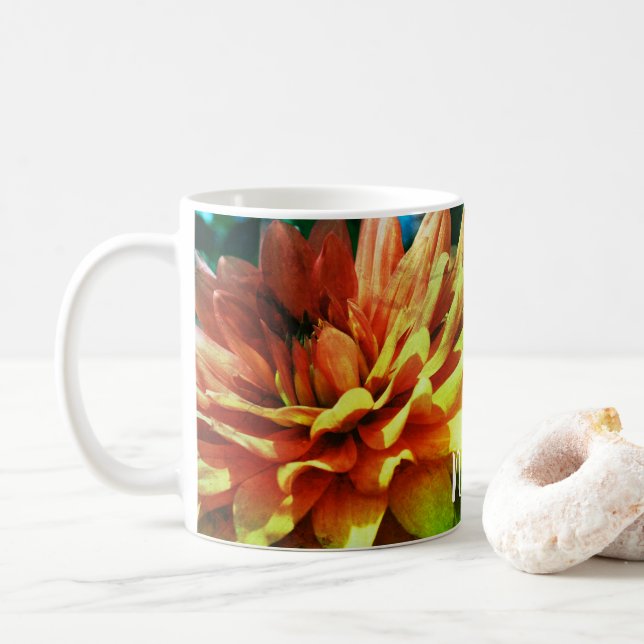 Taza De Café Arte de flores de Dahlia personalizado (Con donut)