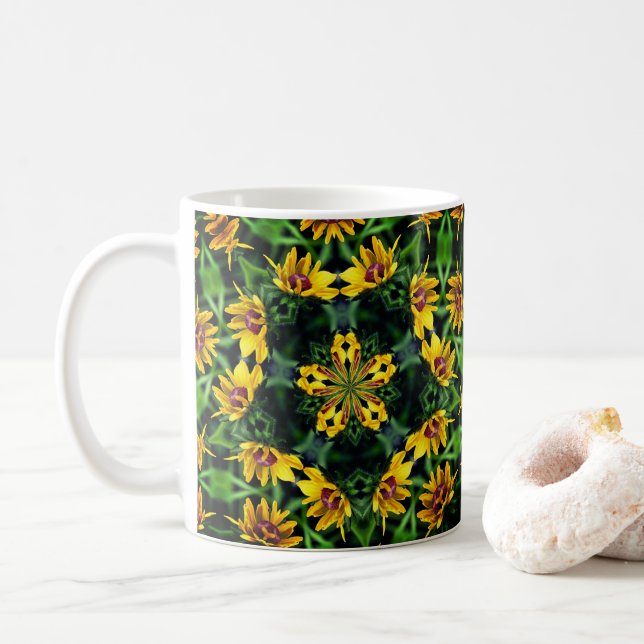Taza De Café Arte de flores de ojos negros Susan Kaleidoscope (Con donut)