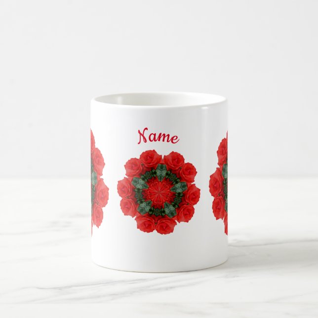 Taza De Café Arte de flores de rosas rojas personalizado (Centro)