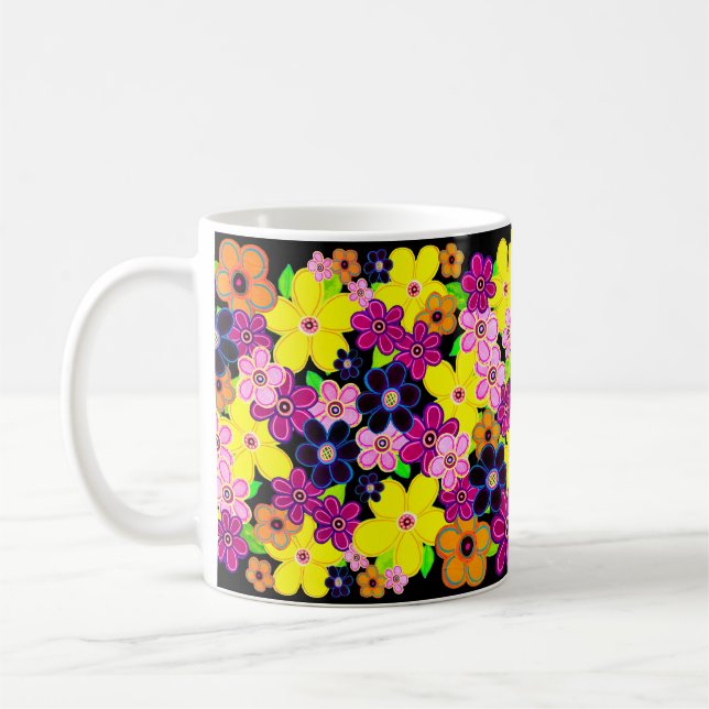 Taza De Café Arte de flores luminosas abstractas (Izquierda)