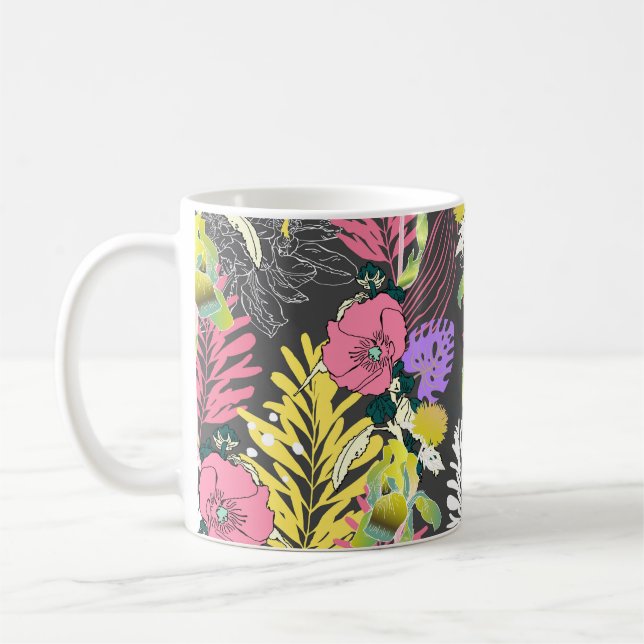 Taza De Café Arte de Flores Tropicales: Patrón Original. (Izquierda)