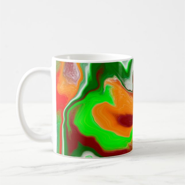 Taza De Café Arte de fluidos de mármol rojo, verde y borgoñoso (Izquierda)