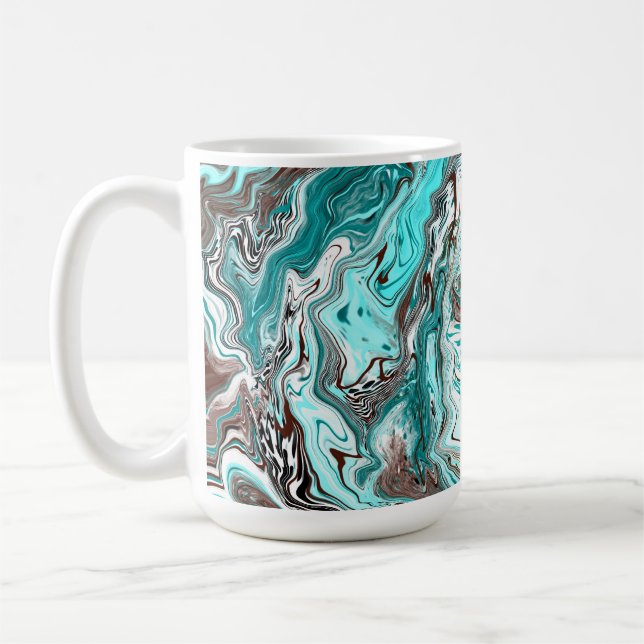 Taza De Café Arte de fluidos de mármol verde azulado y negro (Izquierda)