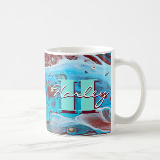 Taza De Café Arte de flujo acrílico de cobre y Verde azulado