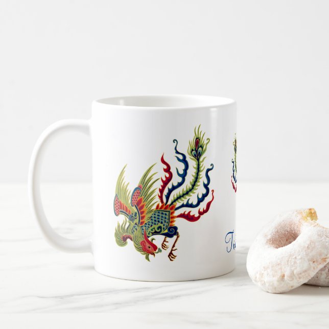 Taza De Café Arte de gallo chino personalizado (Con donut)