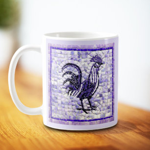 Taza De Café Arte de Gallo en Mosaico de Tonos Púrpura y Negro