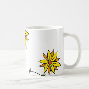 Taza De Café Arte de garabato de flor amarilla caprichosa