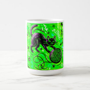Taza De Café Arte de Gatito de Neón Lima