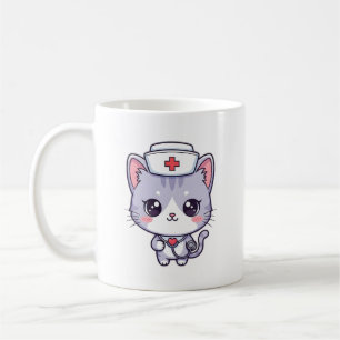 Taza De Café Arte de gato enfermera Kawaii lindo