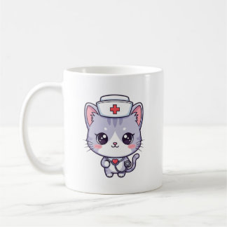 Taza De Café Arte de gato enfermera Kawaii lindo