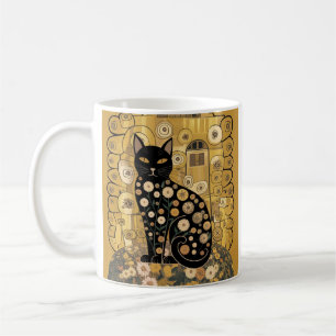 Taza De Café Arte de gato negro decorativo dorado estilo Gustav