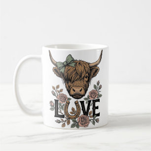 Taza De Café Arte de herradura floral vintage de amor de vaca d