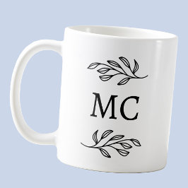 Taza De Café Arte de hoja botánica con iniciales de monograma p