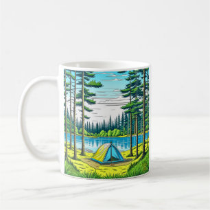 Taza De Café Arte de IA de naturaleza y camping