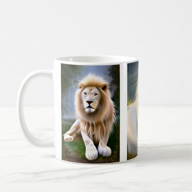 Taza De Café Arte de IA León Blanco Místico (Izquierda)