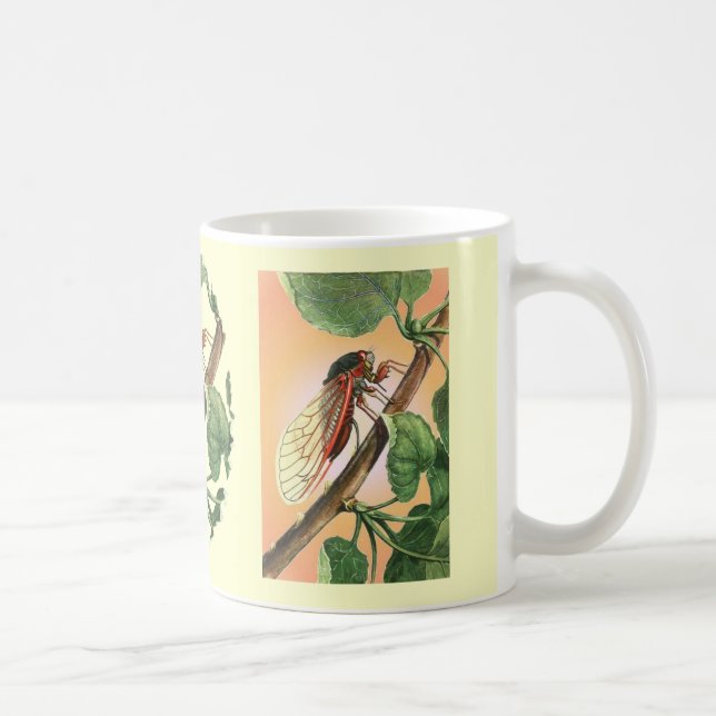 Taza De Café Arte de Ilustracion de insectos Cicada (Derecha)