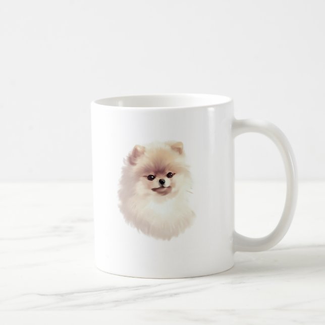 Taza De Café Arte de Ilustracion de perro de Pomerania (Derecha)