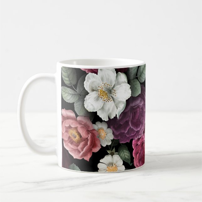 Taza De Café Arte de Ilustracion de Rosas de época (Izquierda)