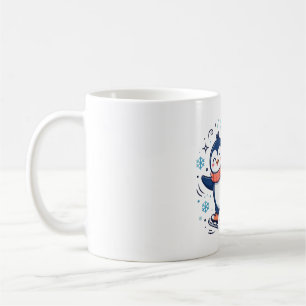 Taza De Café Arte de invierno de pingüino patinando sobre hielo