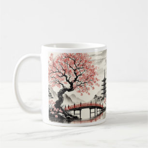 Taza De Café Arte de Japón con flores de cerezo