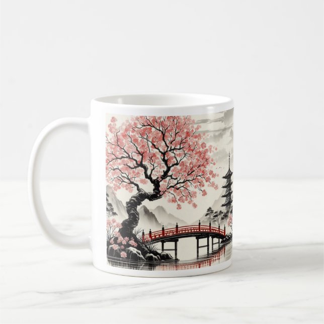 Taza De Café Arte de Japón con flores de cerezo (Izquierda)