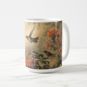 Taza De Café Arte de jardín vintage de colibrí y flores silvest