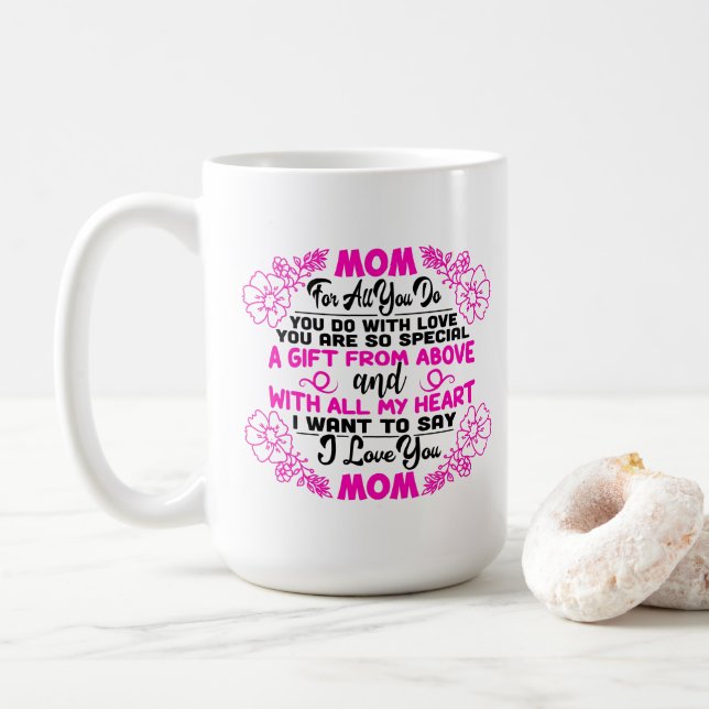 Taza De Café Arte de la palabra "sentimiento" de mamá Café Mug (Con donut)