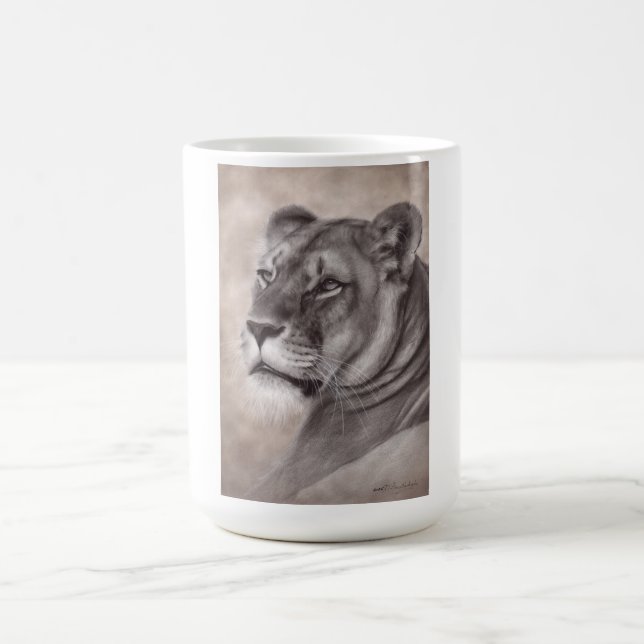 Taza De Café Arte de leona dibujada a mano (Centro)