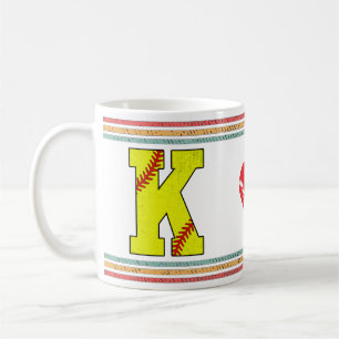 Taza De Café Arte de letra K de sóftbol retro vintage