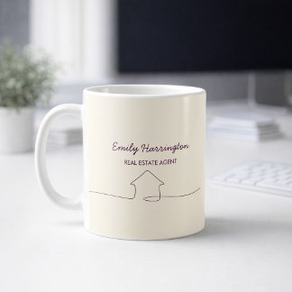 Taza De Café Arte de Línea Agente Inmobiliario Ciruela