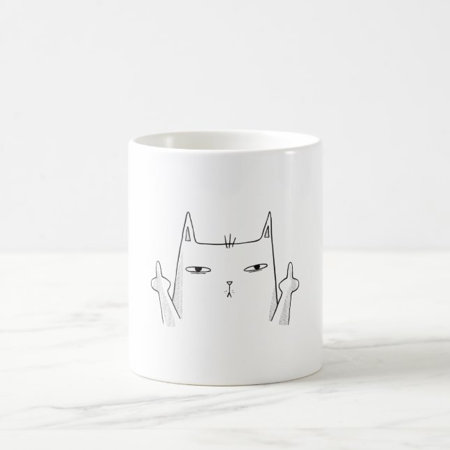 Taza De Café Arte de línea de dedo medio del gato (Centro)