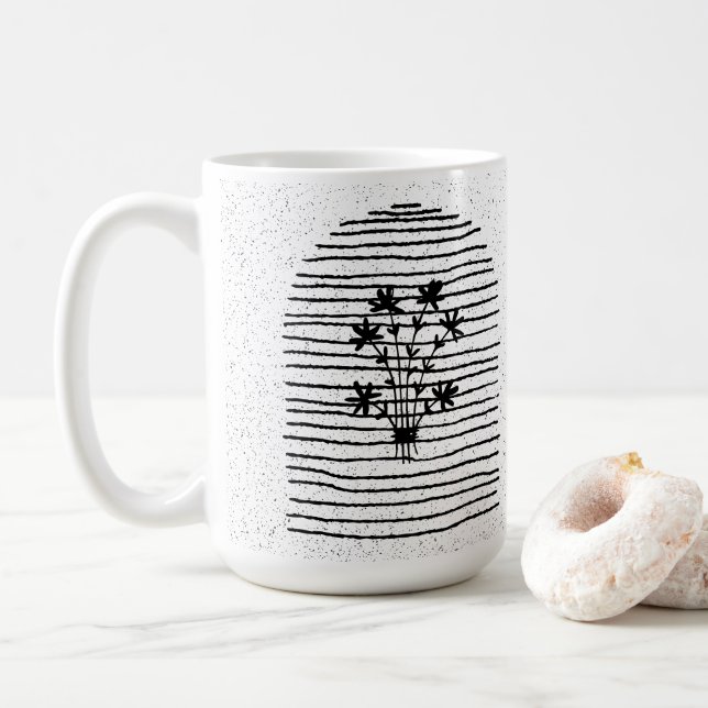 Taza De Café Arte de línea de flores (Con donut)