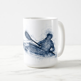 Taza De Café Arte de línea de kayakista de aguas bravas dinámic