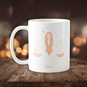 Taza De Café Arte de línea de Libra Zodiaco Blanco Melocotón