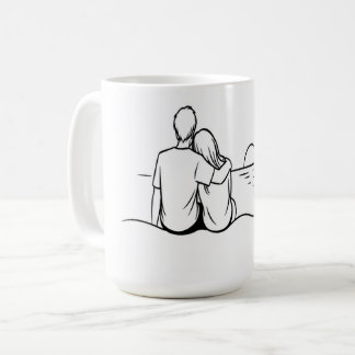 Taza De Café Arte de línea de momento de puesta de sol minimali