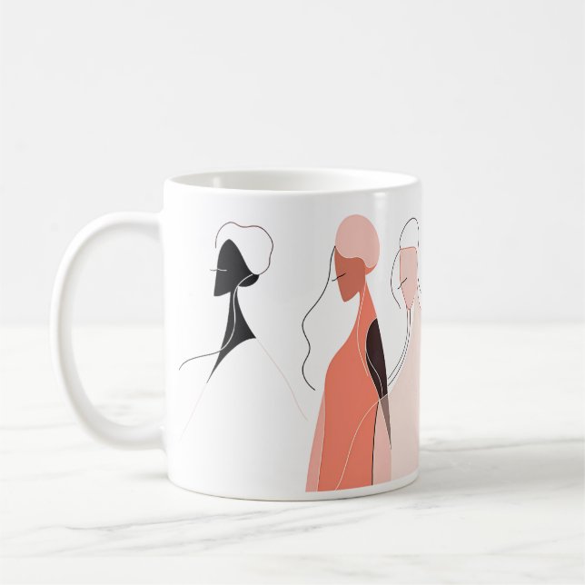 Taza De Café Arte De Línea De Mujeres (Izquierda)