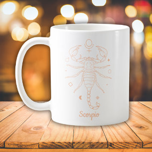 Taza De Café Arte de línea de Zodíaco Escorpio Blanco Melocotón