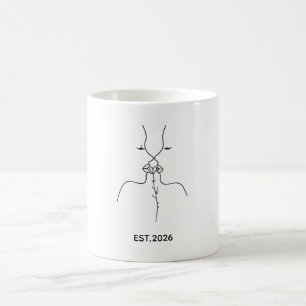 Taza De Café Arte de línea minimalista caras besándose y románt