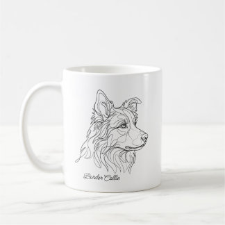 Taza De Café Arte de Línea Minimalista Monocroma de Collie de F