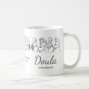 Taza De Café Arte de Línea Personalizada Partera Doula