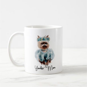 Taza De Café Arte de mamá de Yorkie lindo Yorkie con vestido az
