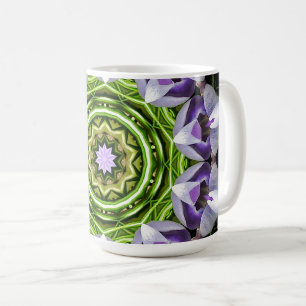Taza De Café Arte de Mandala de Floral Púrpura en Calidoscopio