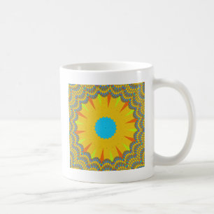 Taza De Café Arte de Mandala en Cian y Dorado
