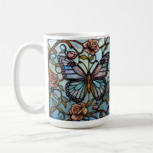 Taza De Café Arte de mariposa azul en vidrio tintado vintage