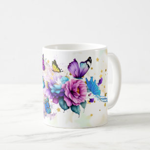 Taza De Café Arte de mariposa colorida con ala vibrante natural