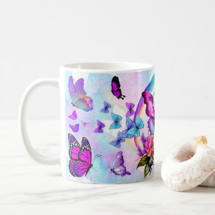 Taza De Café Arte de mariposa colorida con ala vibrante natural