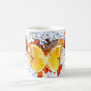 Taza De Café Arte de mariposa colorida con ala vibrante natural