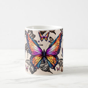 Taza De Café Arte de mariposa colorida con ala vibrante natural